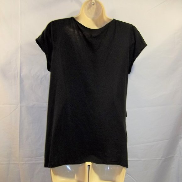 Daisy Fuentes Womens Top Blouse Size Medium Scoop Neckline Ruffles Casual Black - Picture 2 of 6